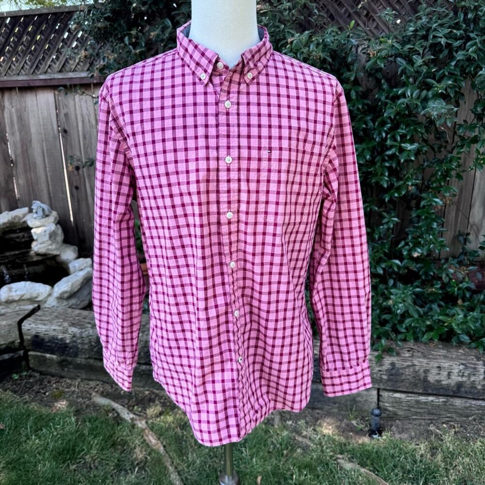Tommy Hilfiger Pink Checkered Custom Fit Button-Up Shirt Men's Size XL